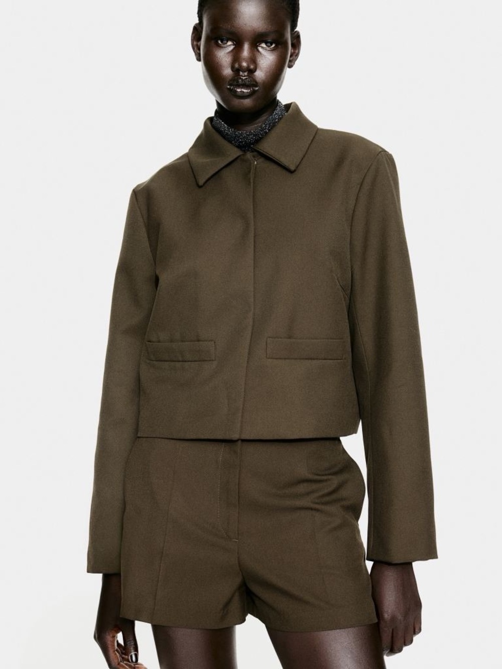 H&M Olive Cropped Blazer Jacket